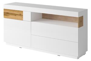 Komoda Austin M105, Bijela, Sjajno bijela, Wotan hrast, 85x169x40cm