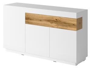 Komoda Livlore 105, Wotan hrast, Bijela, Sjajno bijela, 85x150x40cm