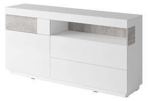 Komoda Austin M105, Bijela, Boja betona, Sjajno bijela, 85x169x40cm
