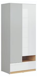 Ormar Nuevaru 110, Hrast, Sjajno bijela, Svijetlo siva, 200.5x90x55cm