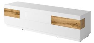 TV stol Livlore 102, Bijela, Sjajno bijela, Wotan hrast, 53.6x206x50.5cm
