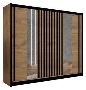 Ormar s ogledalom SANTINO 250x215 cm hrastov uzorak/crna
