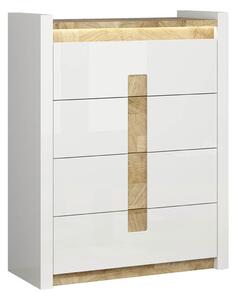 Komoda Cirevai 110, Vestminsterski hrast, Sjajno bijela, 123x97x41.5cm