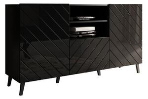Komoda Charlotte 143, Crna, Sjajno crna, 82x150x42cm