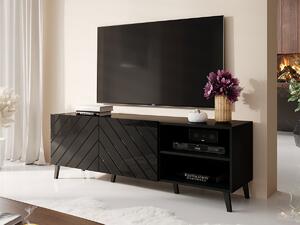 TV stol Charlotte 144, Sjajno crna, Crna, 52x150x42cm