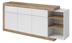 Komoda Balcira 102, Sjajno bijela, Bijela, Sandal hrast, 86x200x40cm