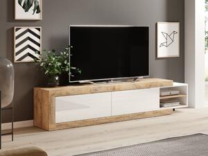 TV stol Balcira 103, Sjajno bijela, Bijela, Sandal hrast, 44x200x40cm