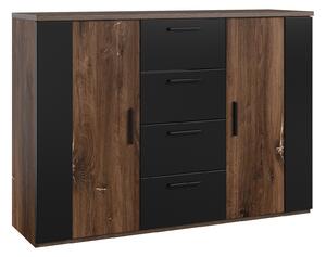 Komoda Felelie 102, Mat crna, Tamni Flagstaf hrast, 94x132x40cm