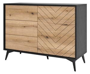 Komoda Alelmo 105, Lagani hrast, Crna, 77x104x39cm