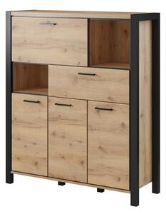 Komoda Temire 108, Lagani hrast, Mat crna, 140x119.8x40.6cm