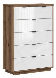 Komoda Fivale 119, Tamni delano hrast, Sjajno bijela, 130.5x90x42.5cm