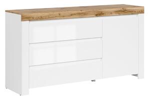 Komoda Sonsoru 100, Wotan hrast, Bijela, Sjajno bijela, 83.5x156x42cm