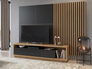 Dnevni boravak Austin 362, Mat crna, Wotan hrast, Crna, 191x252x50cm