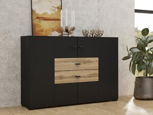 Komoda Austin AV108, Wotan hrast, Mat crna, 89x121x39cm