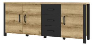 Komoda Tornua 106, Lagani hrast, Mat crna, 79x192x43cm
