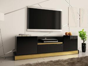 TV stol Merced 106, Crna, Zlatna, Sjajno crna, S ladicama, S vratima, 57x185x40cm