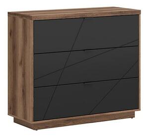 Komoda Fivale 118, Mat crna, Tamni delano hrast, 93x106x42.5cm