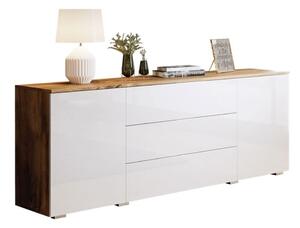 Komoda Sarasota 129, Wotan hrast, Sjajno bijela, 68x150x39cm