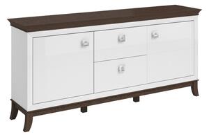 Komoda Austin BA101, Sjajno bijela, Bijela, Tamni hrast, 91x180x44cm, Hrast