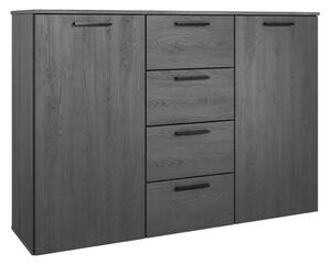 Komoda Levruvu 108, Sivi hrast, Crna, 93x132x38cm