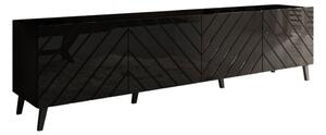 TV stol Charlotte 145, Sjajno crna, Crna, 52x200x42cm