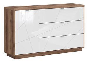 Komoda Fivale 100, Sjajno bijela, Tamni delano hrast, 93x156x42.5cm
