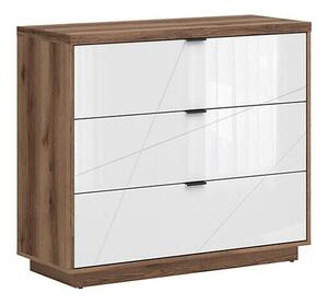 Komoda Fivale 118, Tamni delano hrast, Sjajno bijela, 93x106x42.5cm