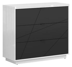 Komoda Fivale 118, Sjajno bijela, Mat crna, 93x106x42.5cm