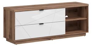 TV stol Fivale 104, Sjajno bijela, Tamni delano hrast, 61x156x42.5cm