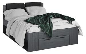 Krevet Levruvu 111, Crna, Sivi hrast, 94x146cm
