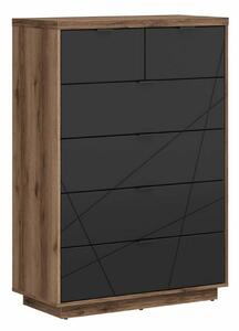 Komoda Fivale 119, Tamni delano hrast, Mat crna, 130.5x90x42.5cm