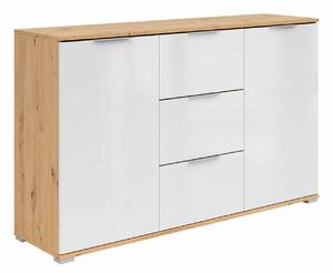 Komoda Tivetra 101, Artisan hrast, Sjajno bijela, 86x135x41cm