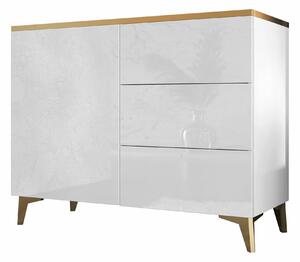 Komoda Comfivo Virfera 100, Sjajno bijela, Bijela, Zlatno, 85x100x40cm