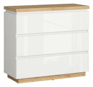 Komoda Lordune 110, Sjajno bijela, Bijela, Hrast, 88.5x98x41cm