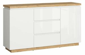Komoda Lordune 112, Sjajno bijela, Bijela, Hrast, 88.5x158x41cm