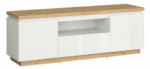 TV stol Lordune 113, Sjajno bijela, Bijela, Hrast, 55.5x158x41cm