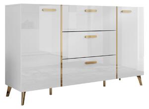Komoda Comfivo Teslomo 109, Sjajno bijela, Bijela, Zlatno, 92x154x38cm