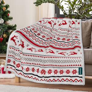 Božicna bijela janjeca deka od mikropliša RETRO CHRISTMAS Dimenzije: 160 x 200 cm