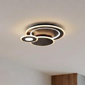 Lindby Briar LED stropna svjetiljka, crna, metalna, daljinski upravljač, prigušiva, Crno, Dnevni boravak/blagovaonica, Plastika