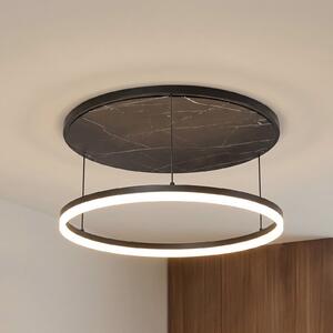 Lucande LED stropna svjetiljka Orven, crna/mramor, Ø 50 cm, dim., prigušiva, Crno, Dnevni boravak/blagovaonica, Metal