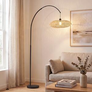Lindby lučna lampa Solvian, crna/prirodna, bambus, metal, Crno, Dnevni boravak/blagovaonica, Metal