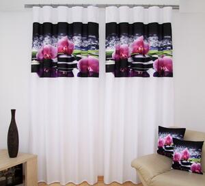 Luksuzna bijela zavjesa s ružičastim orhidejama Širina: 160 cm | Duljina: 250 cm (u kompletu se nalaze 2 komada)