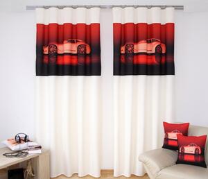 Krem moderne zavjese s printom crvenog automobila Širina: 160 cm | Duljina: 250 cm (u kompletu se nalaze 2 komada)