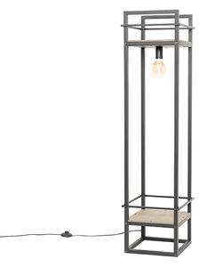 Industrijska podna svjetiljka crna s drvom - Cage Rack