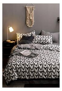 Bijelo-siva pamučna posteljina za bračni krevet/s produženom plahtom 200x220 cm - Mila Home