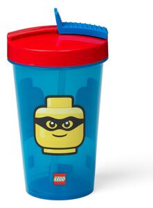 Plava čaša s crvenim poklopcem i slamkom LEGO® Iconic, 500 ml