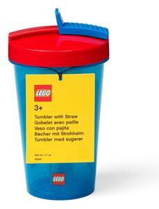 Plava čaša s crvenim poklopcem i slamkom LEGO® Iconic, 500 ml