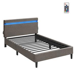 Metalni bračni krevet 140 x 190 cm LED rasvjeta tamno siva