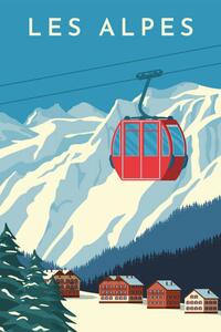 Ilustracija Ski resort with red gondola lift,, Rinat Khairitdinov