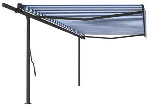 VidaXL Automatska tenda na uvlačenje sa stupovima 5x3,5 m plavo-bijela
